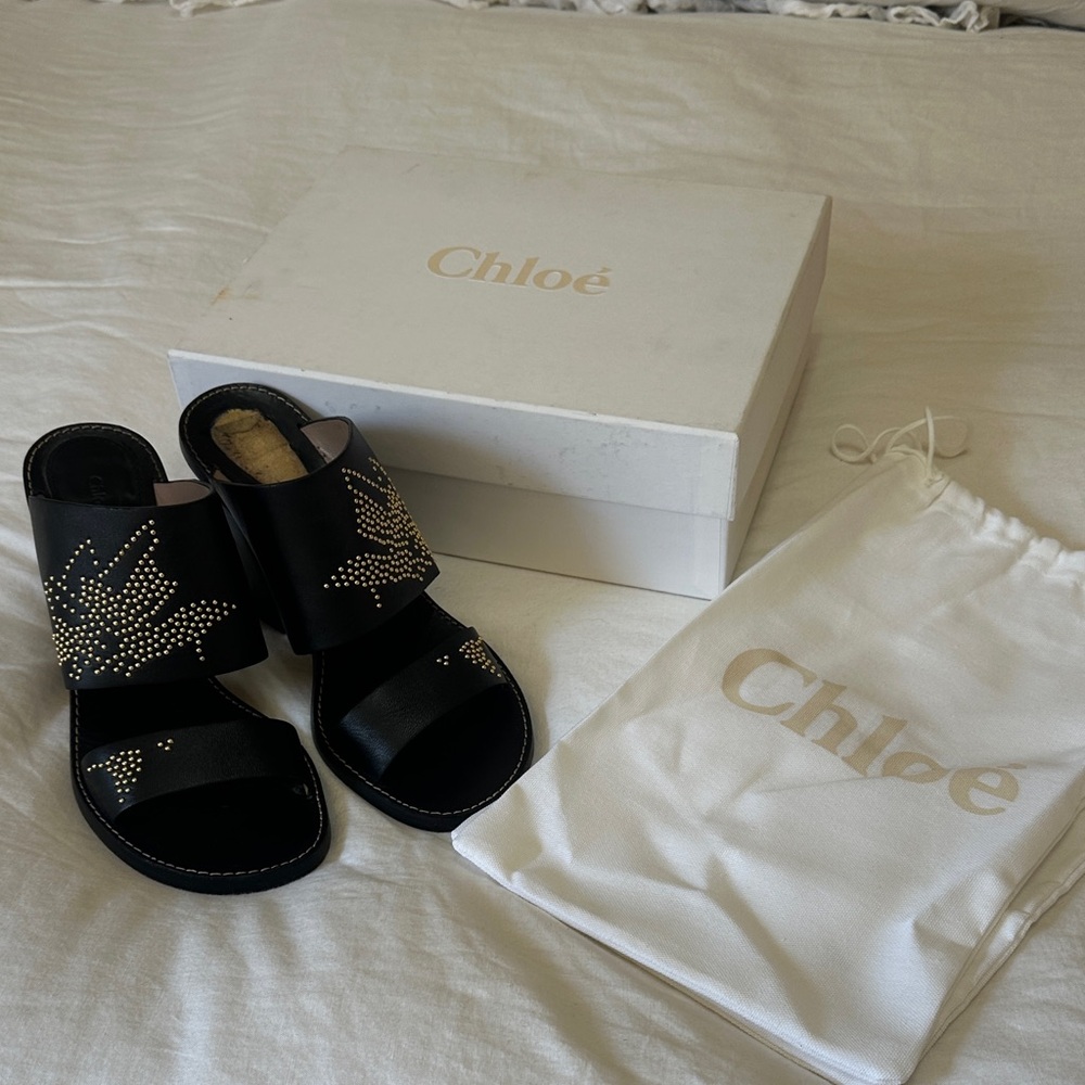 Chloe Black Mules with Gold Detailing 9.5 - Picture 6 of 9